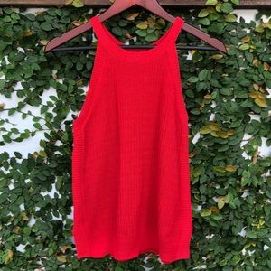 Red Sweater Woven Tank Top